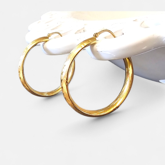 Etched 14k Gold Hoop Earrings - Picture 10 of 16